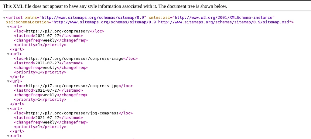 Example of XML sitemap
